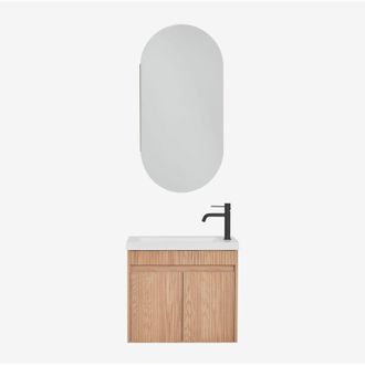 Sklum Conjunto De Mueble De Ba&ntilde;o Suspendido En Madera Con Lavabo Integrado Narek Sklum