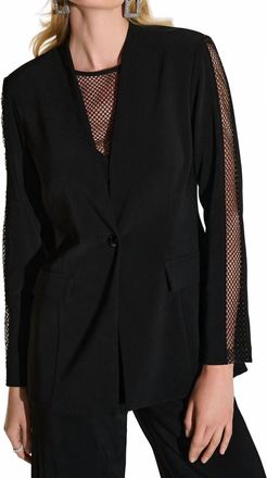 Joseph Ribkoff Embellished Mesh Insert Blazer Jacket In Black