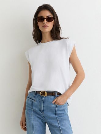 Reiss White Cotton Cap-sleeve T-shirt, XS