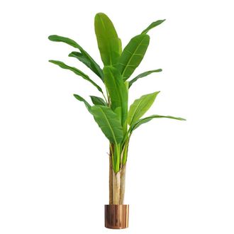 Leaf Artificial Banana Tree Tropical Plant HUGE 6ft Copper Metal Planter in Green