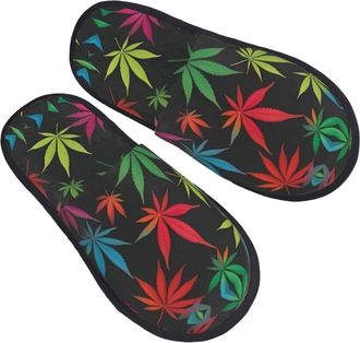 Generic Fluffy Cotton Slipper Herb Plant Leaves print House Slipper Lightweight Home Slippers for Bedroom Travel Winter M