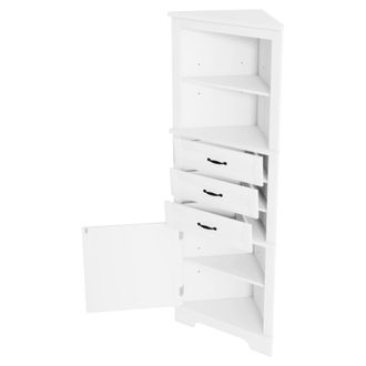 STILVORA Armario De Bano Esquinero Con 1 Puerta, 3 Cajones Y 2 Estantes Abiertos, Estantes Ajustables, Mdf, Blanco 57,7&times;46&times;167,5 Cm