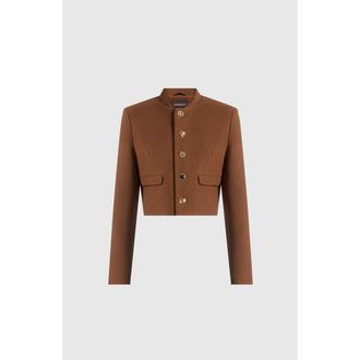 Mani&egrave;re De Voir Evana Structured Wool Jacket With Mixed Buttons in Rust at Nordstrom, Size 12
