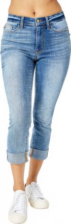 Judy Blue Mid-Rise Cuffed Skinny Capri In Blue