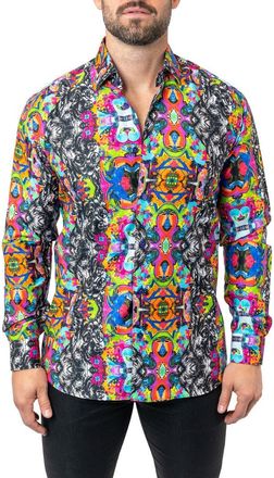 Maceoo Fibonacci Adid Dog Contemporary Fit Button-Up Shirt in Black/Blue/Pink Multi at Nordstrom, Size 3