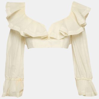 Zimmermann White Crepe Ruffled The Lovestruck Crop Top