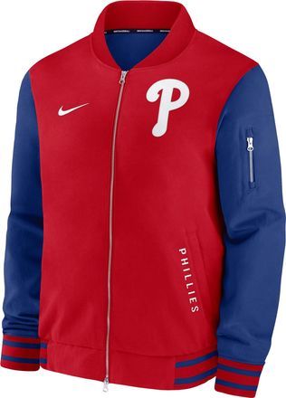 Nike Philadelphia Phillies Authentic Collection Dugout Nike Mens MLB Full-Zip Bomber Jacket in Red | 02F311G8PP-TZ7