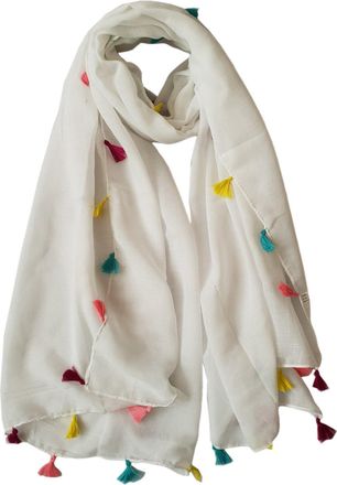 GlamLondon Womens Plain Scarf with Tassel (White Creamy)