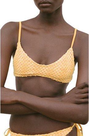 Mango Crochet Bikini Top in Pastel Yellow at Nordstrom, Size Large