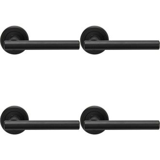 Loops 4x PAIR Straight T Bar Handle on Round Rose Concealed Fix Matt Black Finish