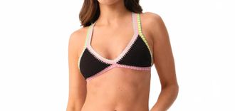 PQ Swim Pearl Crochet Trim Triangle Top In Black