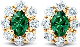 Pompeii3 3 Ct Emerald & Diamond Halo Studs 14k Yellow Gold