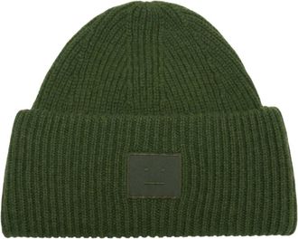 Acne Studios Face Logo Beanie - unisex - Hoeden - Groen - ONE Size - Wol - Accessoires
