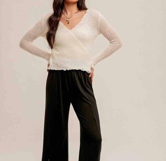 Hem & Thread Pointelle Tie Waist Sweater In Off White
