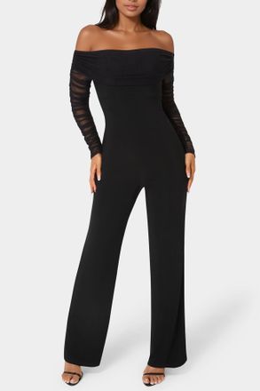 Bebe Womens Off Shoulder Ruched Jumpsuit