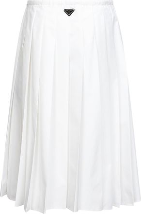 Prada Womens White Technical Cotton Blend Pleated Midi Skirt Polyester