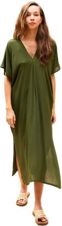 Pink Haley Gina Breezy Crinkle Kaftan Dress in Green at Nordstrom