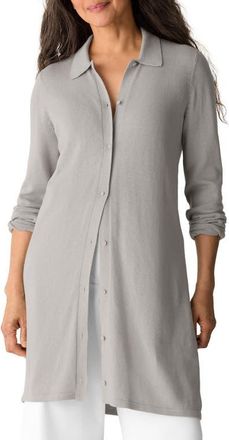 Eileen Fisher Collared Organic Cotton Blend Cardigan in Chalk at Nordstrom, Size Xx-Small