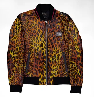 Roberto Cavalli Flame Tiger and Leopard Print Bomber Jacket, Brand Size 46 ( US Size 36 )