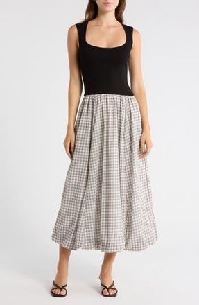 Blu Pepper Sleeveless Mixed Media Midi Dress in Black at Nordstrom Rack, Size Medium