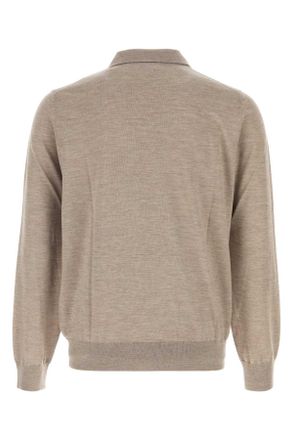 Brioni Mens Dove Grey Cashmere Blend Polo Shirt Beige Exterior: Silk T-shirts And Polos