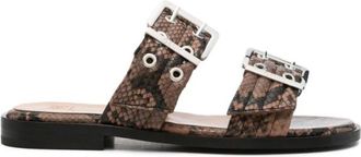 Ganni Platte Schoenen - Dames - Sandalen - Bruin - 37 EU - Nylon - Schoenen