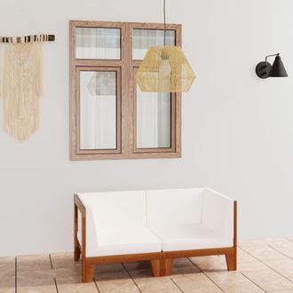 vidaXL Vidaxl - Sof&aacute; 2 Plazas Y Cojines Blanco Crema Madera Maciza De Acacia