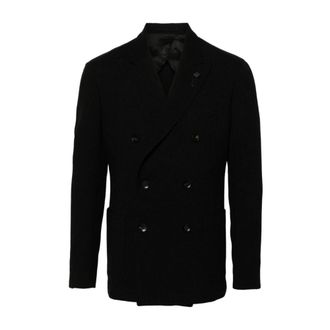 Lardini Blazers, male, Black, XL, Wool Blend Double-Breasted Jacket