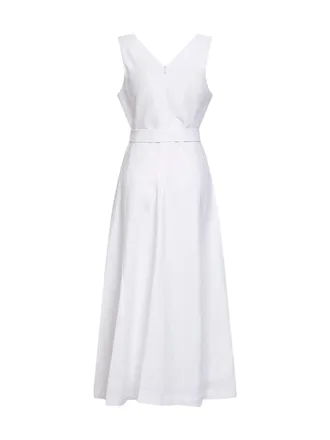 Blanca Vita Belted V-Neck Dress - White
