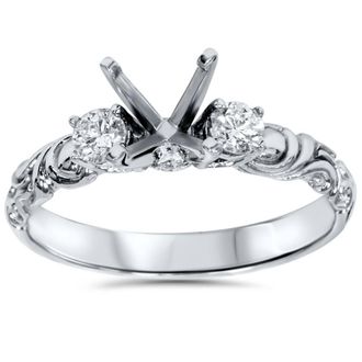 Pompeii3 1/4ct Vintage Style Engagement Ring Setting 14K White Gold Size Selectable