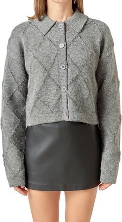 English Factory Argyle Metallic Collared Cardigan in Charcoal at Nordstrom, Size X-Small