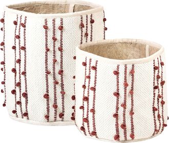 Beliani Conjunto De 2 Cestas De Algod&oacute;n Beige Rojo Almacenaje Ropa Accesorio Boho Khel