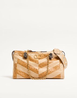 Valentino Garavani Borsa A Spalla Media Valentino Garavani Panthea In Struzzo E Nappa Motivo Chevron Donna TABACCO/GOLD BEIGE UNI