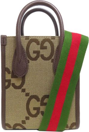 Gucci Brown Canvas Leather Handbag Tote Bag (Pre-Owned)