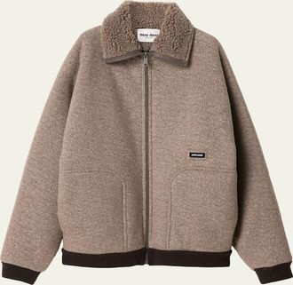 Miu Miu Faux Fur Lined Fleece Zip Jacket
