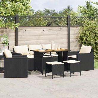 vidaXL Set De Sof&aacute;s De Jard&iacute;n 6 Piezas Y Cojines Rat&aacute;n Sint&eacute;tico Negro Vidaxl
