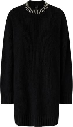 Pinko Ask Jurk Blend WS Strass - Dames - Kleedjes - Zwart - S - Wol - Kleedjes