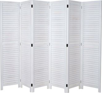 Hhg Hhg - Biombo 640, Biombo Separador De Ambientes, Aspecto Shabby Vintage, 170x243cm, Blanco