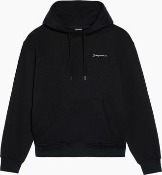 Jacquemus Mens Jacquemus Signature Embroidered Logo Hoodie in Black - Size: 36