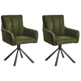 Beliani Sillas De Comedor Giratorias De Tela Juego De 2 Asiento Acolchado Patas De Metal Negro Verde Oscuro Sardoal