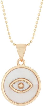 Adornia 14K Gold Plated Sterling Silver Mother-of-Pearl Evil Eye Disc Pendant Necklace in White at Nordstrom Rack