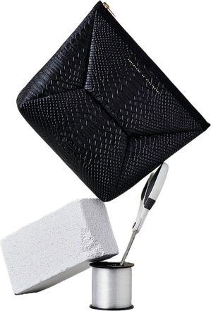 Ampersand As Apostrophe Snake-Effect Leather X-Pouch Clutch In Black Python