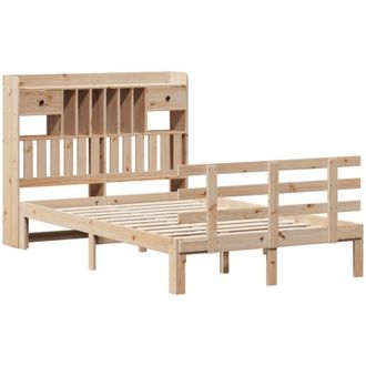vidaXL Cama Con Estanter&iacute;a Sin Colch&oacute;n Madera Maciza De Pino 135x190cm Vidaxl