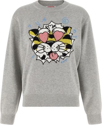Kenzo Wild Tiger Jumper - Dames - Ronde hals truien - Grijs - XS - Katoen - Truien & Vesten