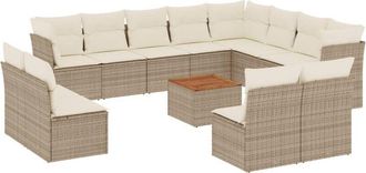 vidaXL Set Sof&aacute;s De Jard&iacute;n Con Cojines 13 Pzas Rat&aacute;n Sint&eacute;tico Beige Vidaxl