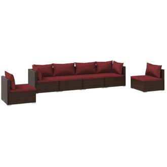 vidaXL Set Muebles De Jard&iacute;n 6 Piezas Y Cojines Rat&aacute;n Sint&eacute;tico Marr&oacute;n Vidaxl