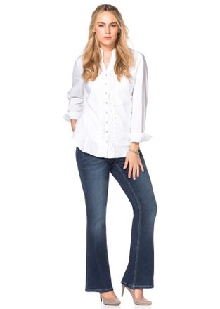 Sheego Bootcut-Jeans SHEEGO BY JOE BROWNS, Damen, Gr. 50, Normalgr&ouml;ssen, blau (dunkelblau denim), 70% Baumwolle, 28% Polyester, 2% Elasthan, unifarben, lang,