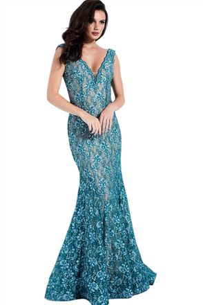 Jovani Sleeveless Evening Gown In Teal
