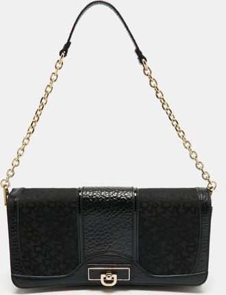 DKNY Dkny Black Signature Fabric And Leather Flap Chain Shoulder Bag