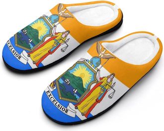 Generic New York State Flag Mens Soft Cotton Slippers with Memory Foam Anti-skid House Shoes for Travel Indoor Outdoor